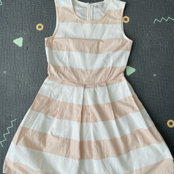 Gap Nude peachy Pink & white striped fit & flare summer dress size 0 - Picture 3 of 15